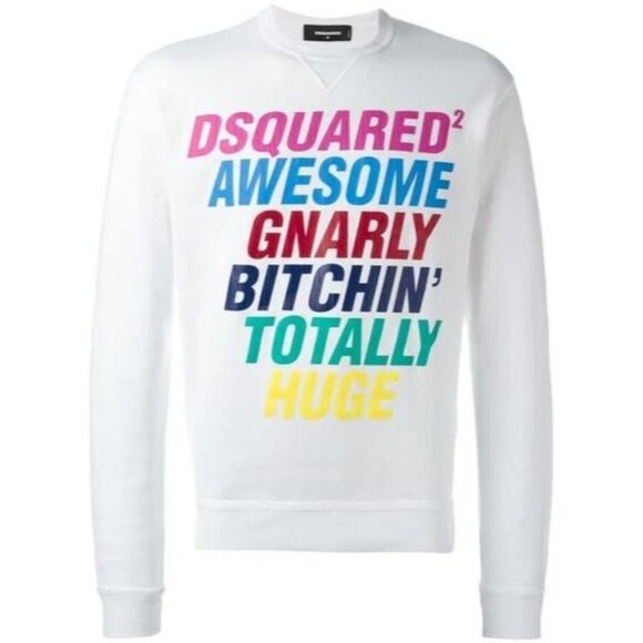 DSQUARED2 Printed Slogan Cotton Sweatshirt Size M Mens Off-White $385 - Picture 1 of 12